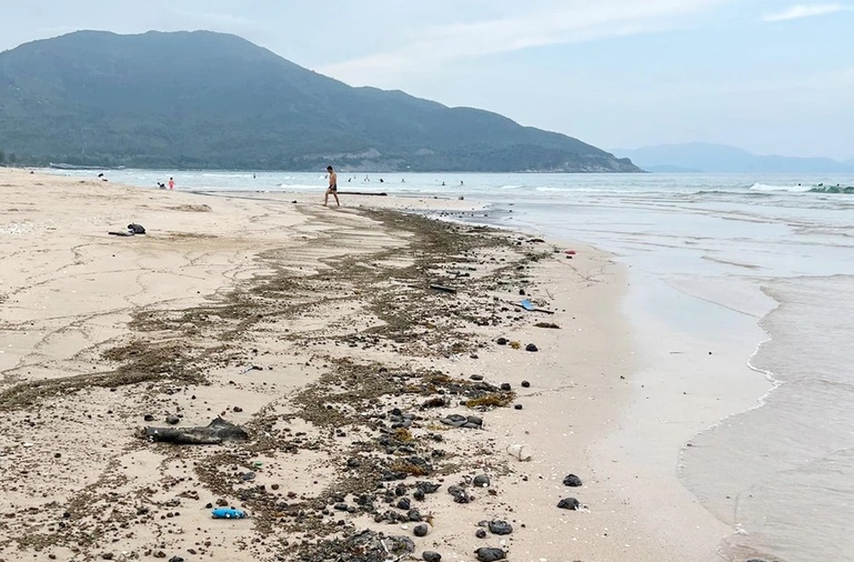 Bất thường dầu vón cục liên tiếp xuất hiện ở bãi biển nổi tiếng Khánh Hòa