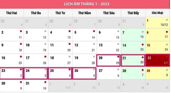 Phương án chính thức nghỉ Tết Âm lịch 2023