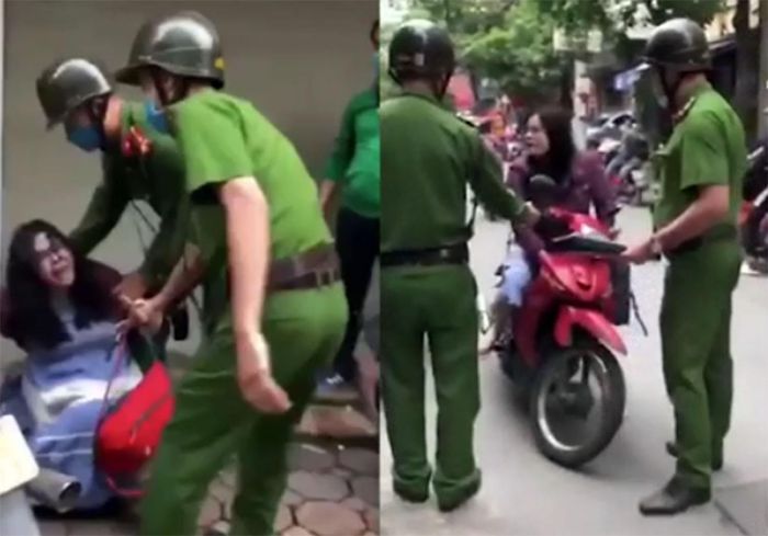 Người phụ nữ liên tục lăng mạ và tấn công công an