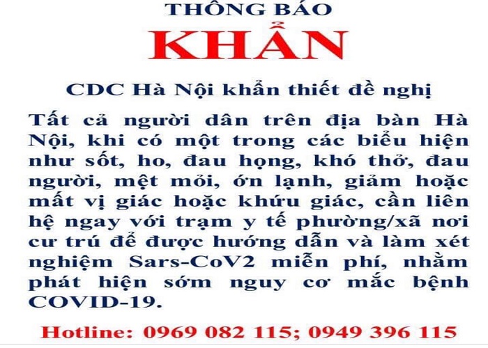 Hà Nội kêu gọi người dân khai báo y tế, đặc biệt là khi ho, sốt
