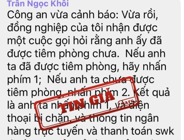Thông tin lan truyền về lừa đảo để chiếm đoạt thông tin cá nhân với nội dung tiêm phòng là tin giả