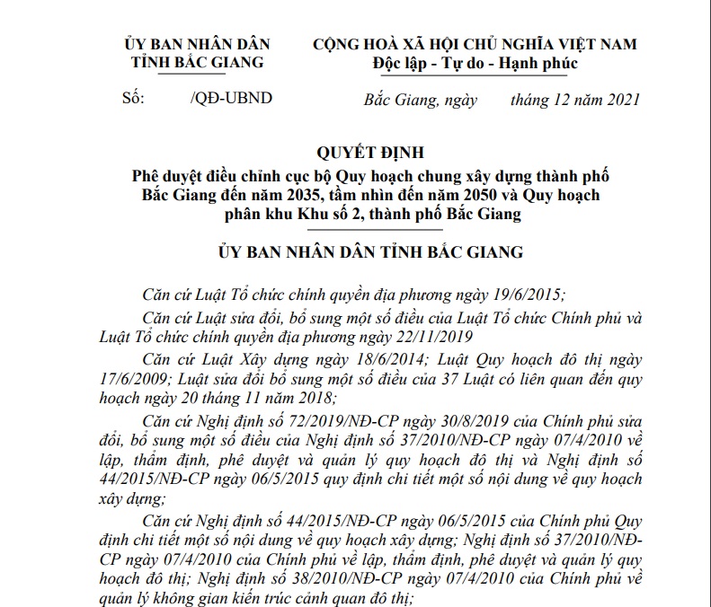 Phê duyệt Quy hoạch chi tiết xây dựng Khu trung tâm đô thị, thể thao và văn hóa thị trấn Bích Động
