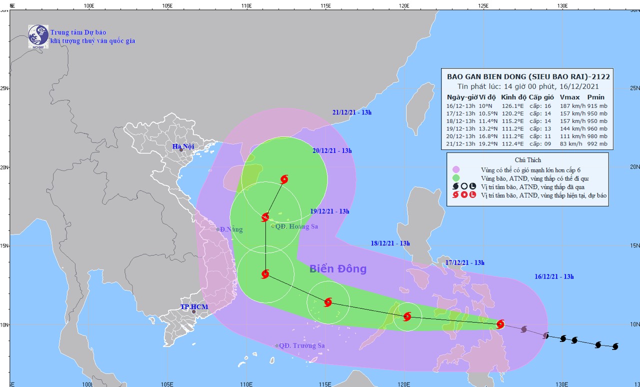 Bão RAI mạnh tương đương bão HAIYAN, dự báo giật cấp 15 ở biển Trung Bộ