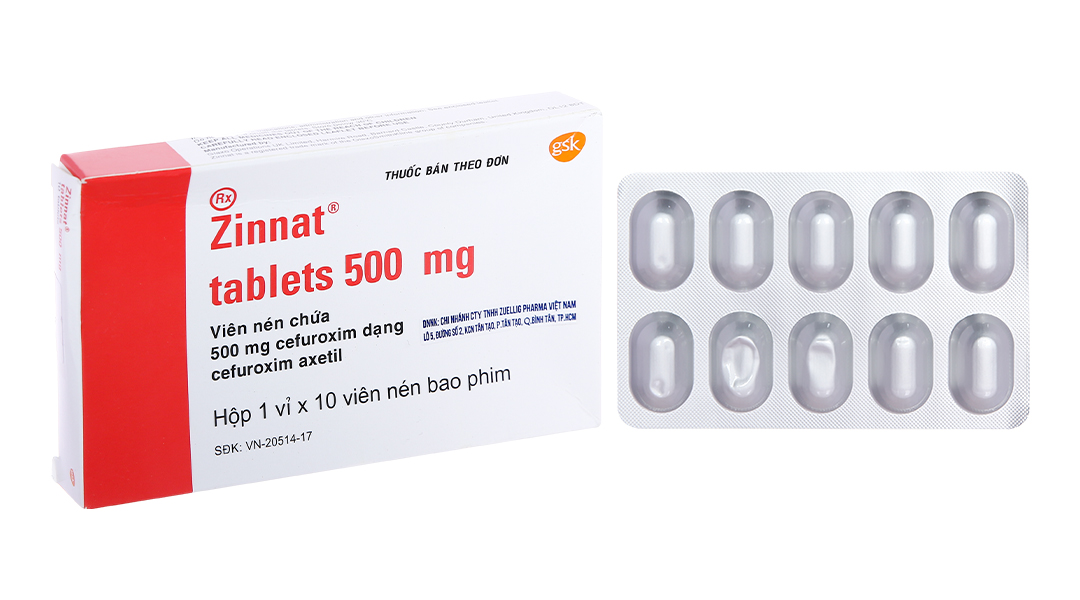 THUỐC KHÁNG SINH ZINNAT 500MG TRONG VỈ NHỰA ĐÓNG GÓI KÍN ĐẢM BẢO VỆ SINH AN TOÀN