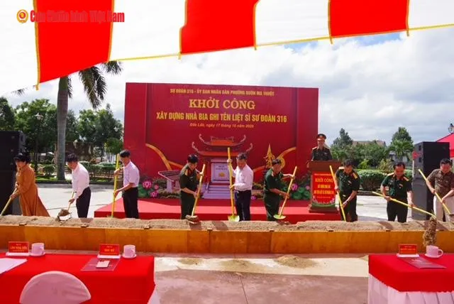 Sư đoàn 316 xây dựng Nhà bia ghi tên liệt sĩ tại Đắk Lắk