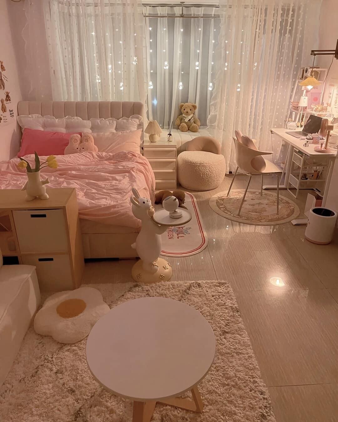 Mẫu phòng ngủ màu hồng cho nàng bánh bèo và bé gái