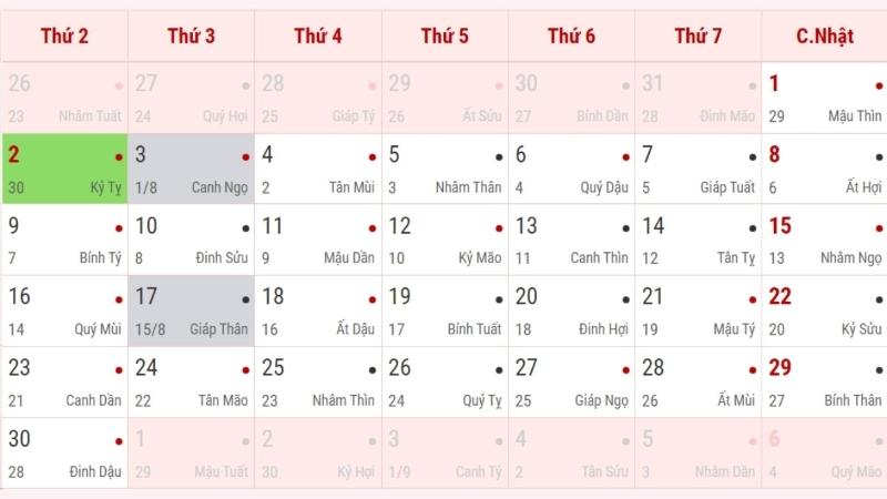 Lịch âm tháng 9/2024: Khám phá ngày đẹp trong tháng thích hợp về nhà mới