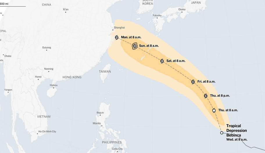 Áp thấp nhiệt đới ở biển Philippines mạnh lên thành bão Bebinca