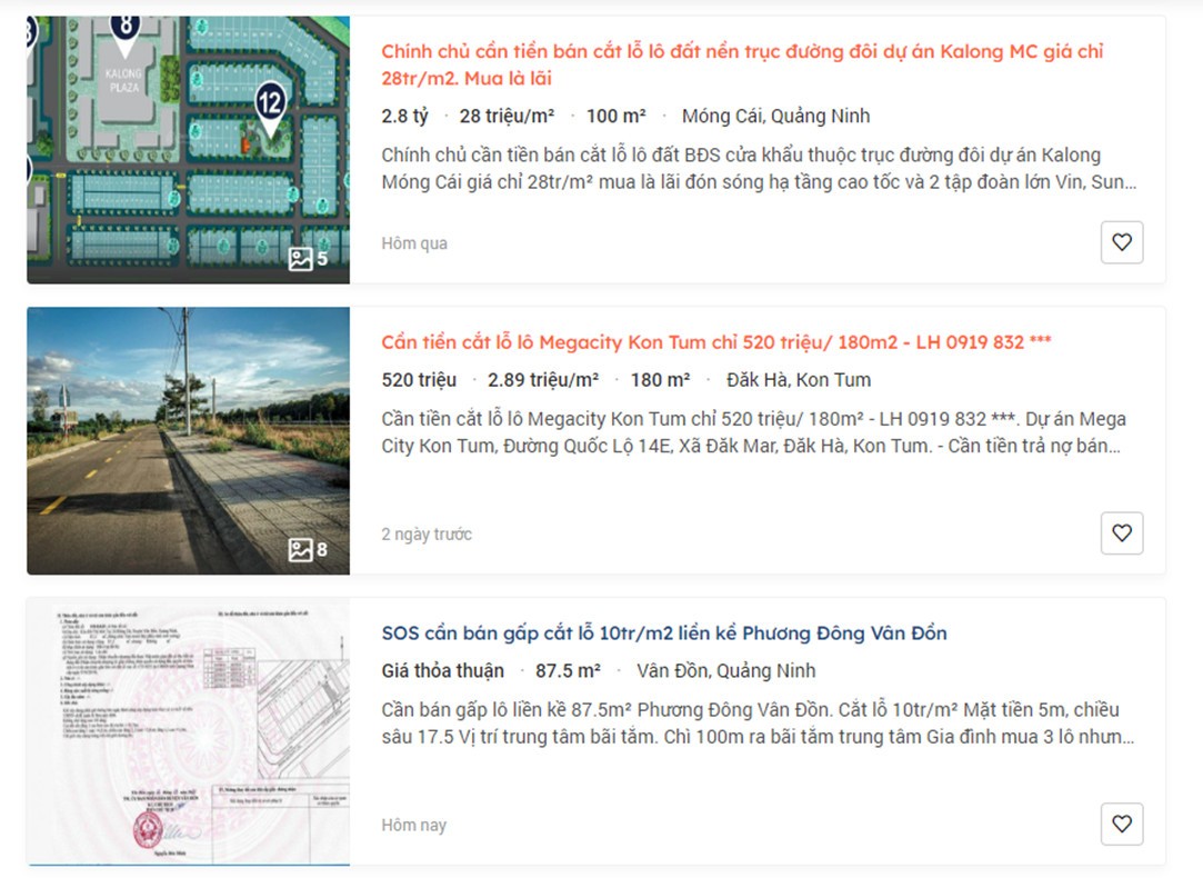 Thông tin rao bán cắt lỗ đất nền được đăng rầm rộ trên các trang mạng.