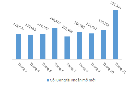 Kỷ lục: Hơn 220.000 tài khoản chứng khoán được mở trong tháng 11