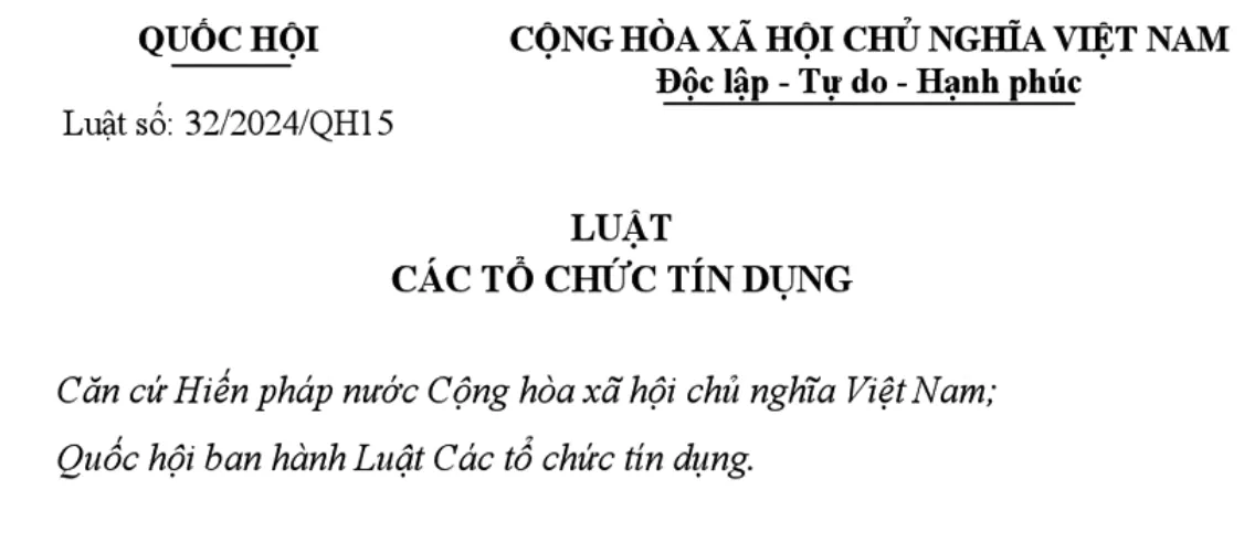 LUẬT CÁC TỔ CHỨC TÍN DỤNG