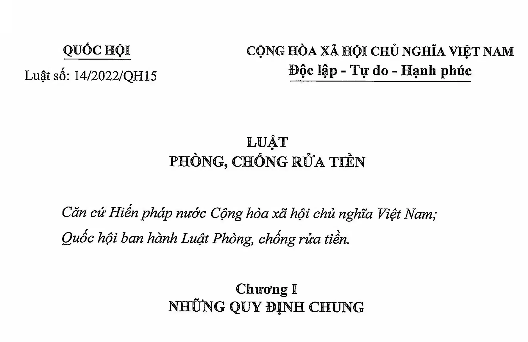 LUẬT PHÒNG, CHỐNG RỬA TIỀN