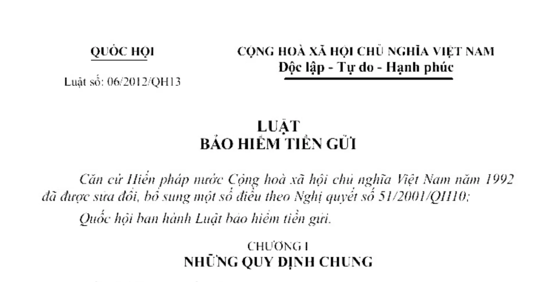 LUẬT BẢO HIỂM TIỀN GỬI