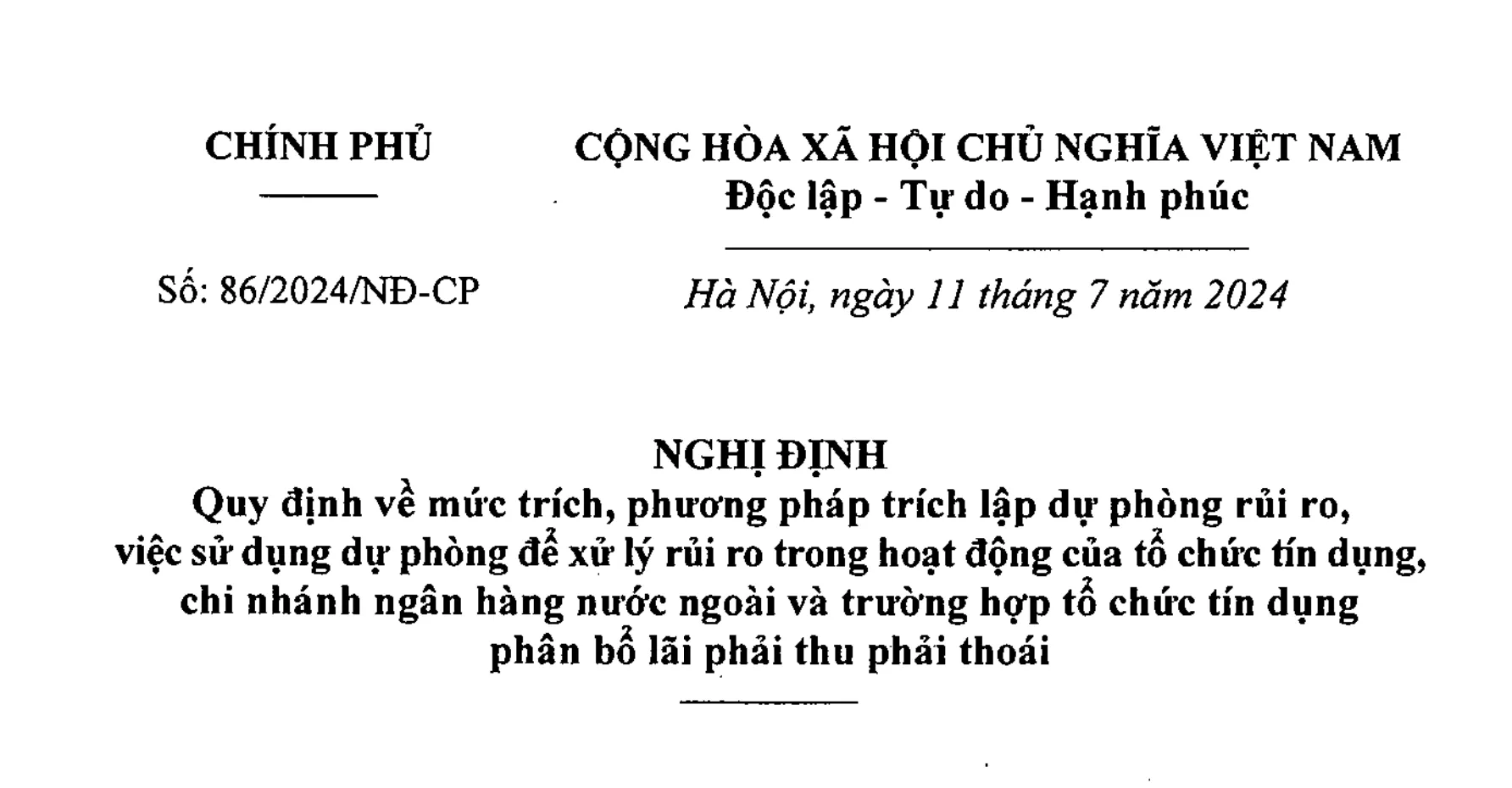 NGHỊ ĐỊNH 86/2024/NĐ-CP