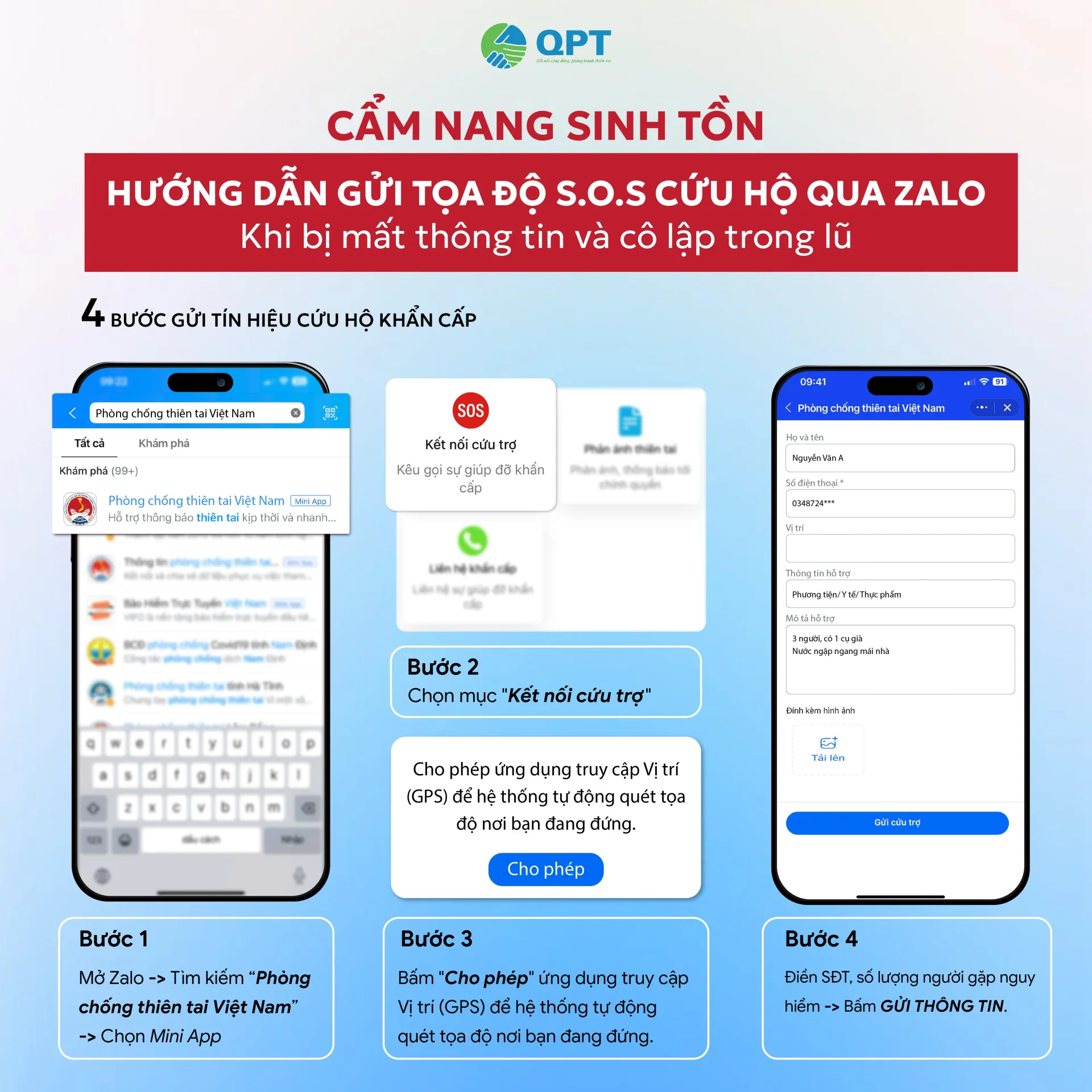 Cẩm nang sinh tồn: Hướng dẫn gửi tọa độ S.O.S cứu hộ qua Zalo khi bị cô lập trong bão lũ