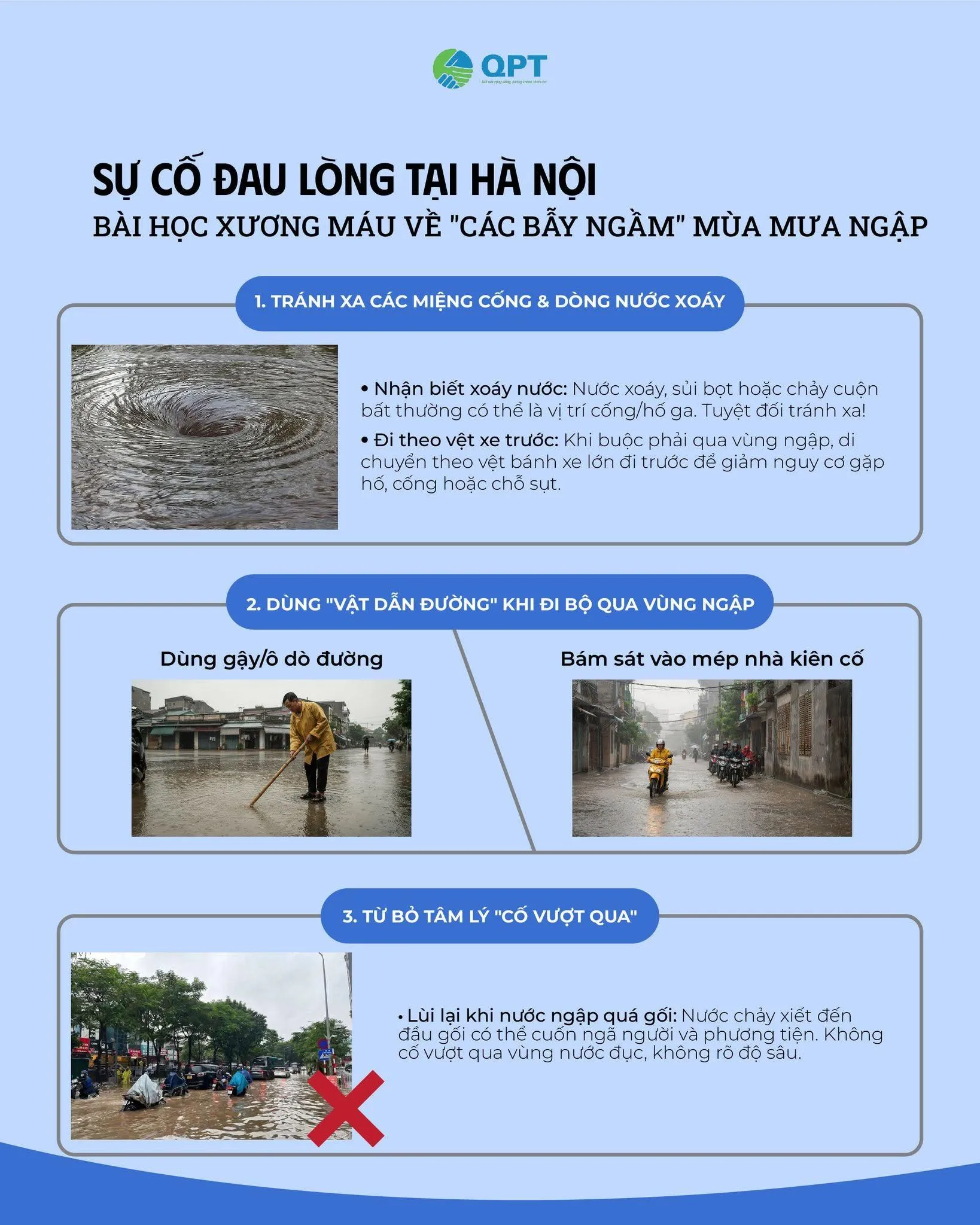 BẪY NGẦM KHI ĐƯỜNG PHỐ NGẬP NƯỚC: 6 KỸ NĂNG GIÚP BẠN TRÁNH TAI NẠN MÙA MƯA