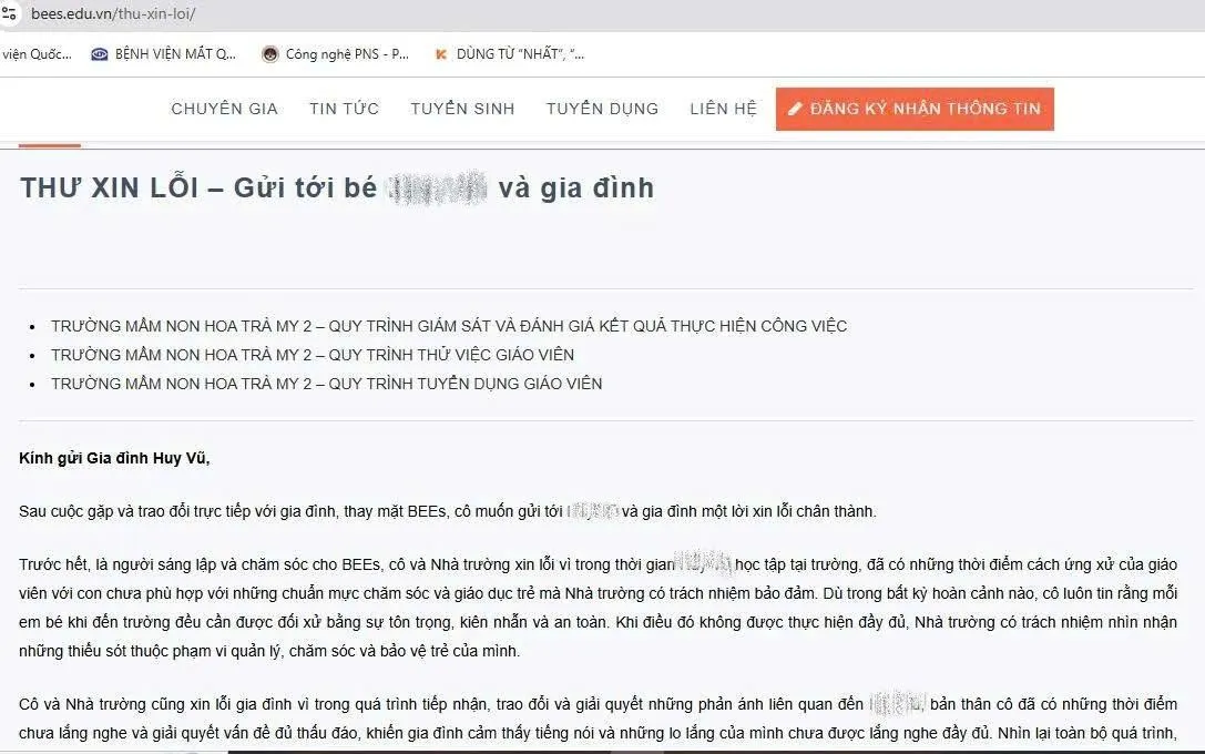 Vụ Trường mầm non Hoa Trà My II: Nhà trường xin lỗi, luật sư khuyến cáo gì?