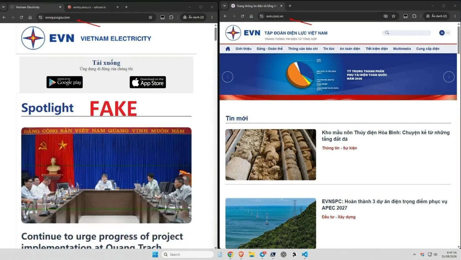 Tổng công ty Điện lực miền Nam cảnh báo website giả mạo phát tán mã độc, đánh cắp OTP ngân hàng