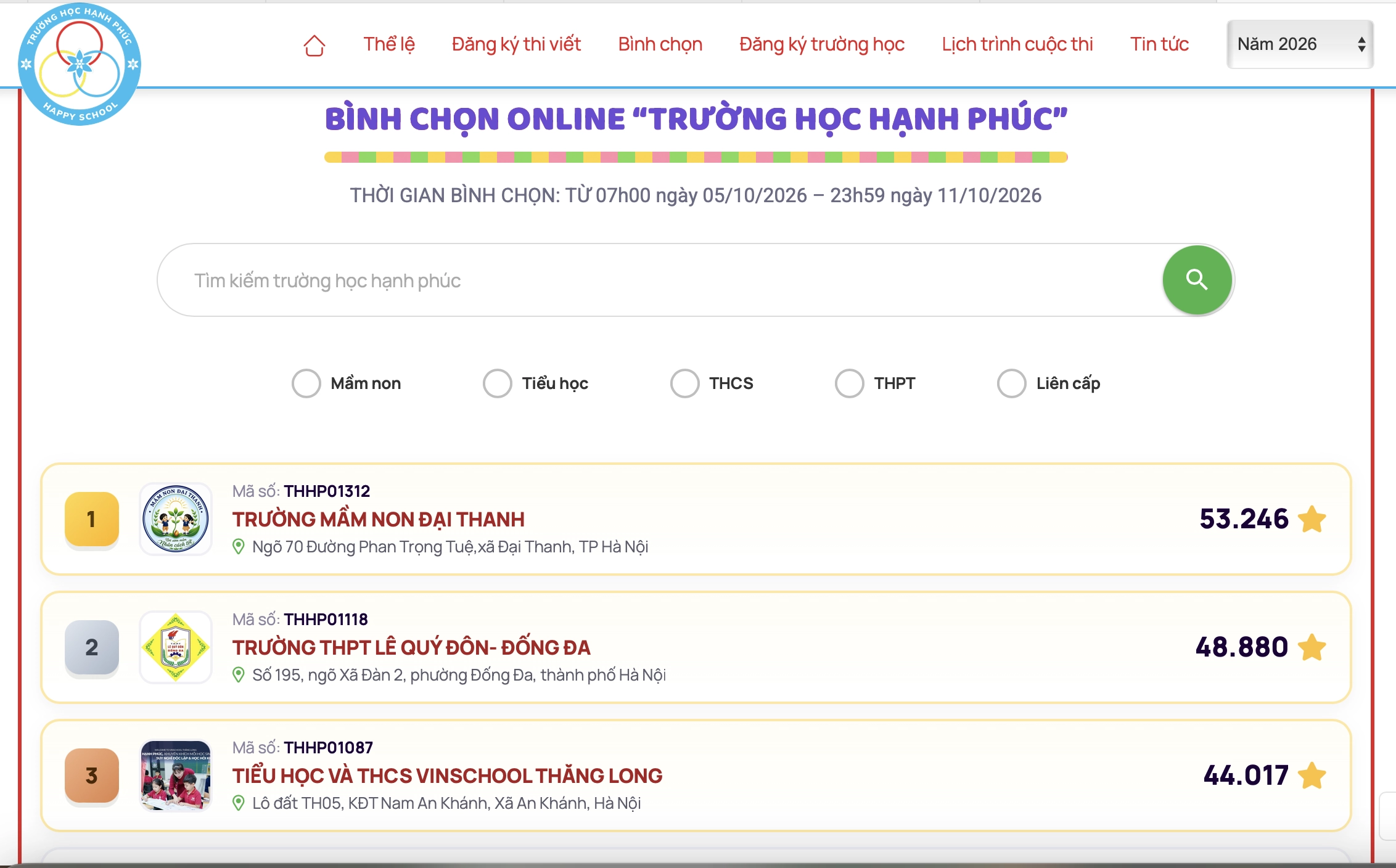 Cập nhật 20h30 ngày 5/10: 10 trường học dẫn đầu “Trường học hạnh phúc 2026”