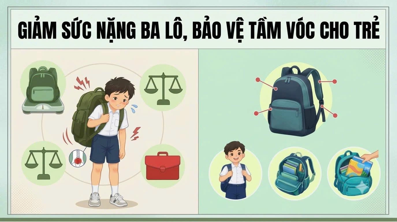Ba lô đi học quá nặng gây ảnh hưởng tới chiều cao của trẻ