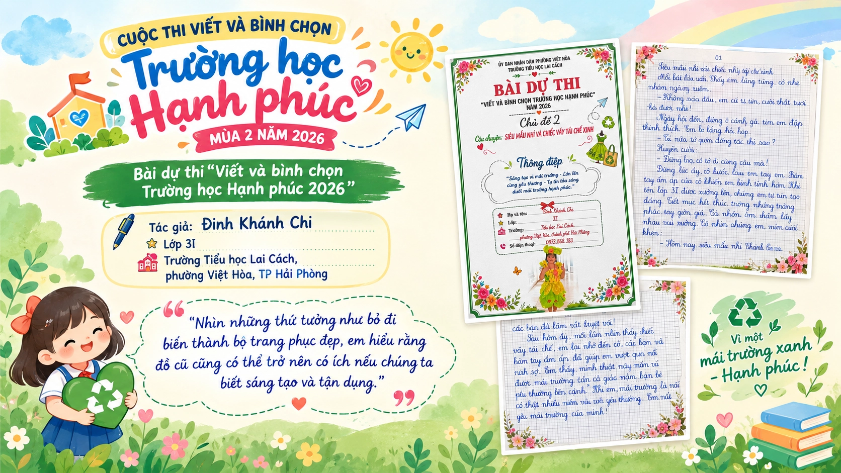 Siêu mẫu nhí và chiếc váy tái chế xinh