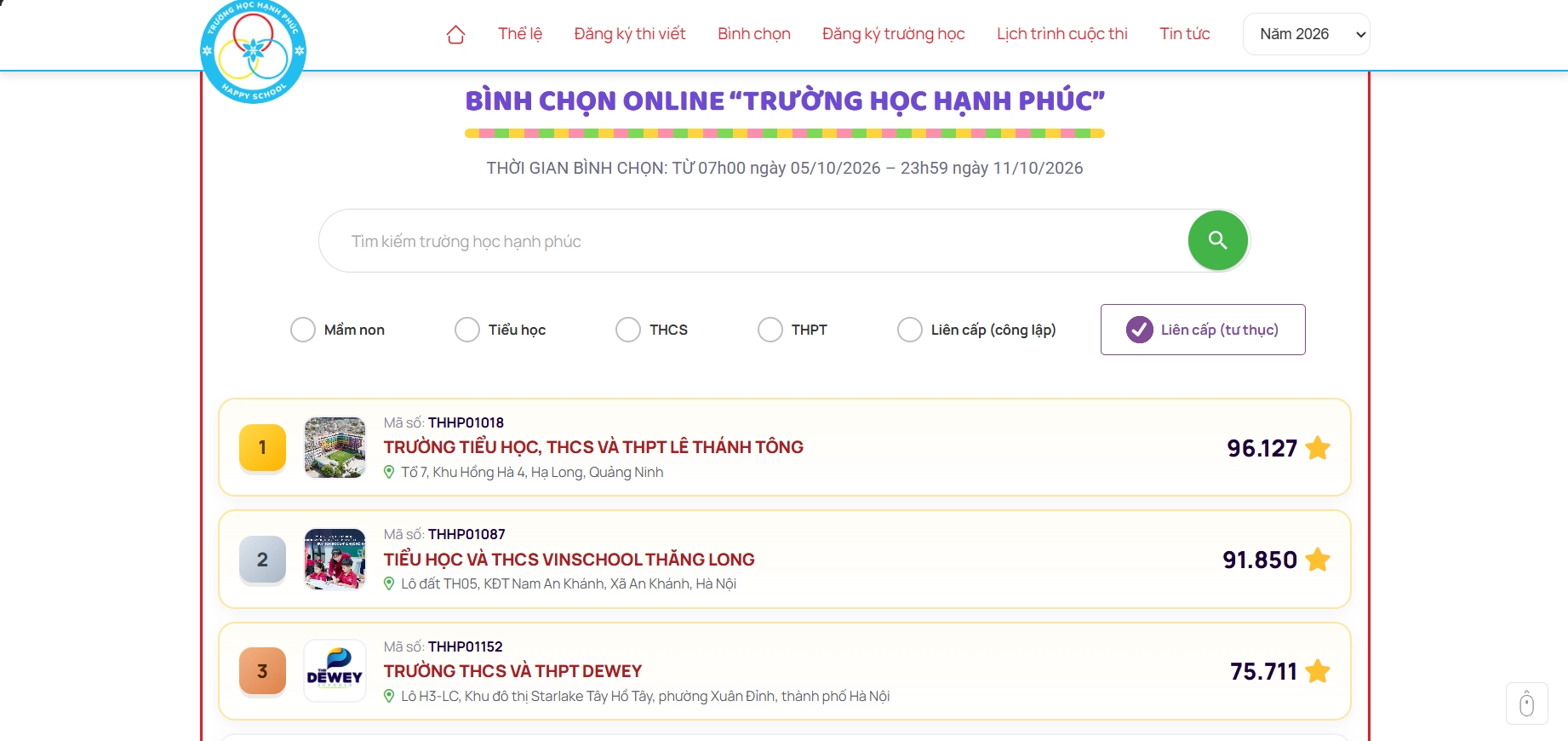 Bình chọn Trường học hạnh phúc 2026: Một trường tại Quảng Ninh đang dẫn đầu hạng mục Top 10 trường liên cấp tư thục