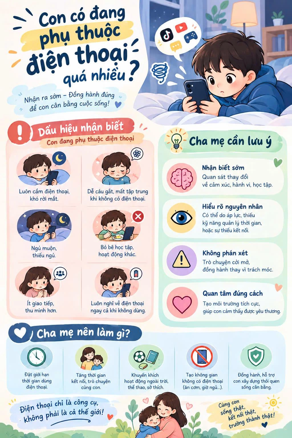 Cha mẹ cùng con xây dựng thói quen sử dụng điện thoại lành mạnh