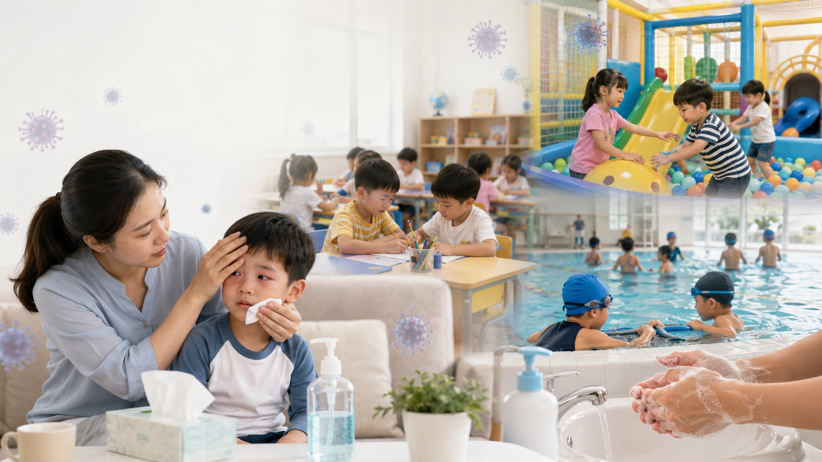 Cảnh giác virus Adeno lây lan tại bể bơi, khu vui chơi và lớp học hè