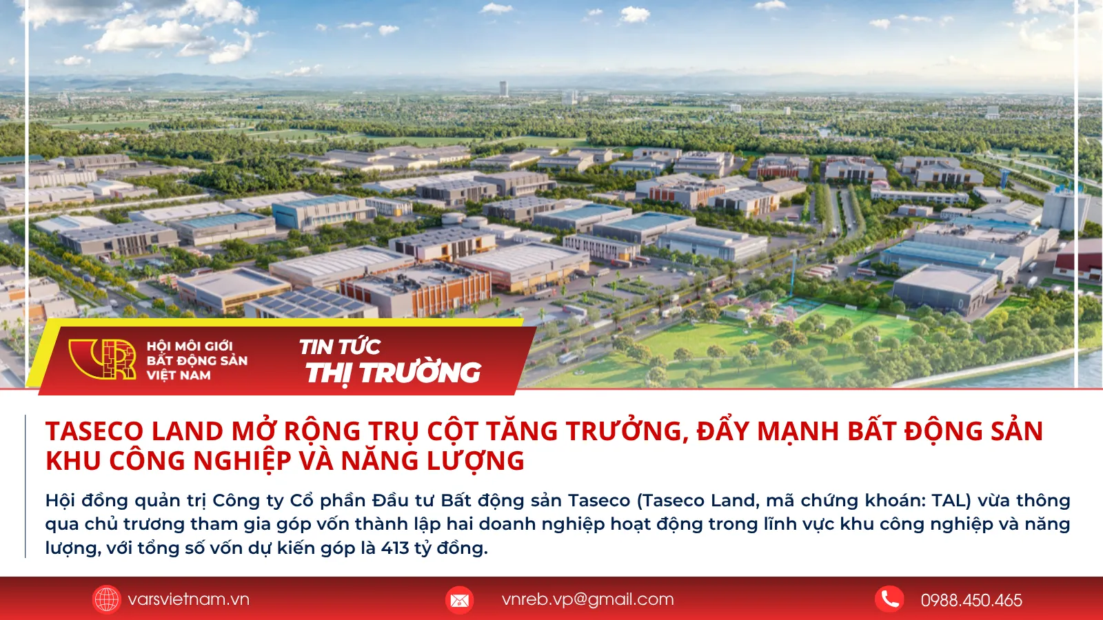 Taseco Land mở rộng trụ cột tăng trưởng, đẩy mạnh bất động sản khu công nghiệp và năng lượng