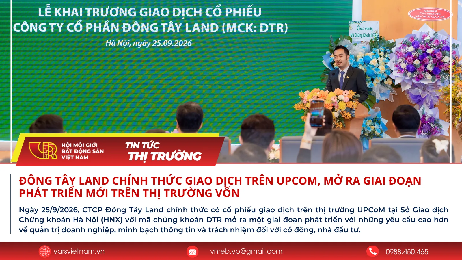 Đông Tây Land chính thức giao dịch trên UPCOM, mở ra giai đoạn phát triển mới trên thị trường vốn