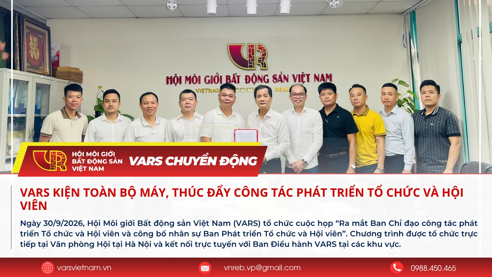 VARS kiện toàn bộ máy, thúc đẩy công tác phát triển tổ chức và hội viên
