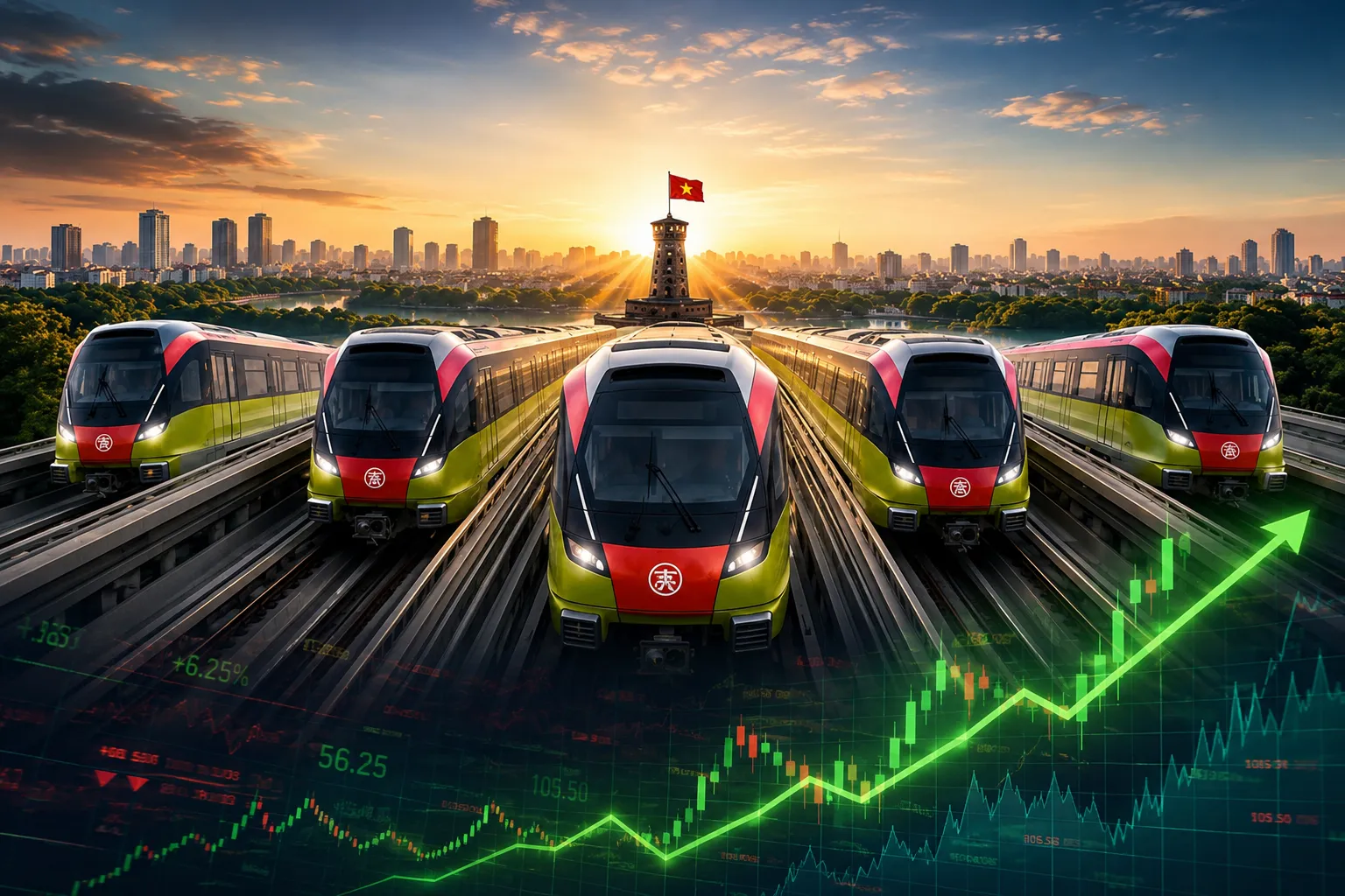 Sức hút từ 5 tuyến metro Hà Nội: VIC và VHM đồng loạt ❝tăng trần❞ cực bốc!