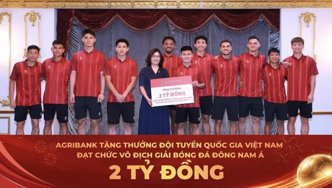 Agribank trao thưởng 2 tỷ đồng chúc mừng Đội tuyển Việt Nam vô địch ASEAN Cup 2026