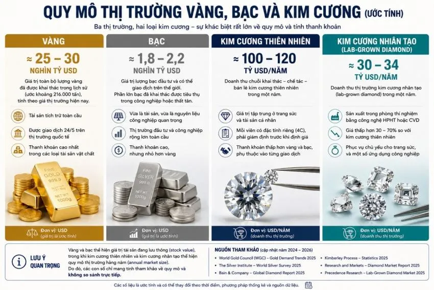 Giá trị của vàng, bạc và kim cương được xác nhận lúc mua hay lúc bán?