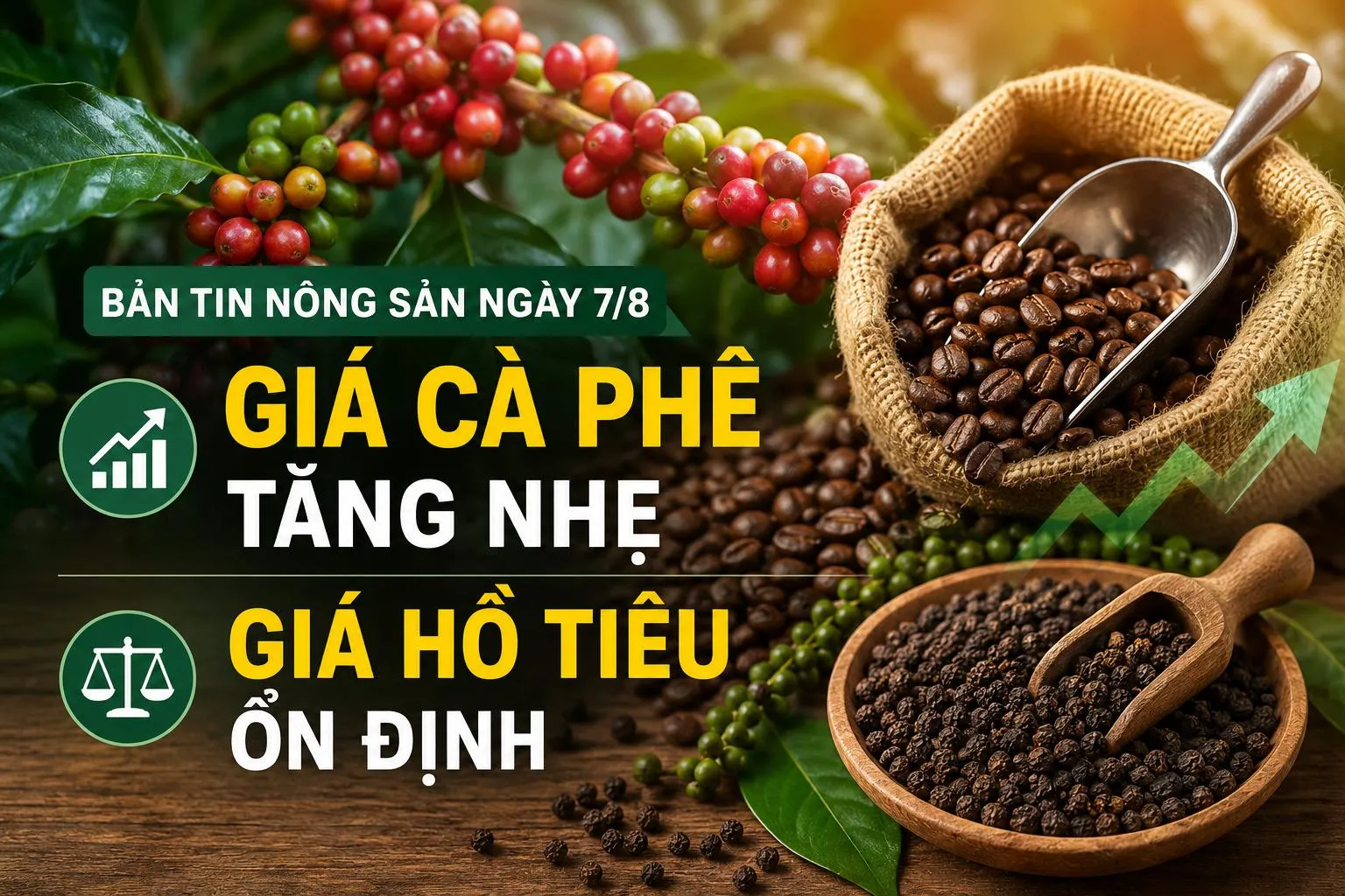 Giá nông sản hôm nay ngày 7/8: Giá cà phê tăng nhẹ, tiến sát mốc 100.000 đồng/kg; hồ tiêu giữ đà ổn định