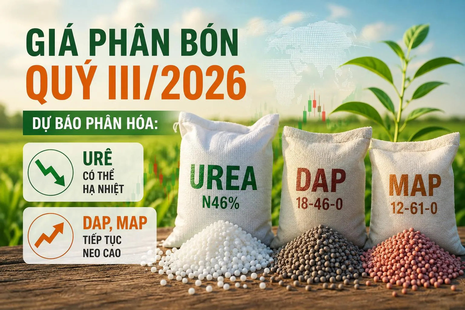 Giá phân bón quý III/2026: Urê hạ nhiệt, DAP và MAP tiếp tục neo cao
