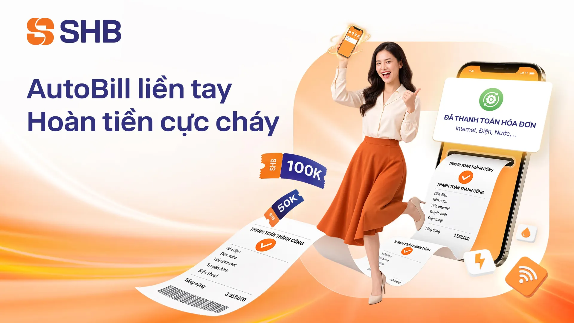 Hoàn tiền đến 200.000 đồng khi thanh toán hóa đơn tự động trên SHB SAHA