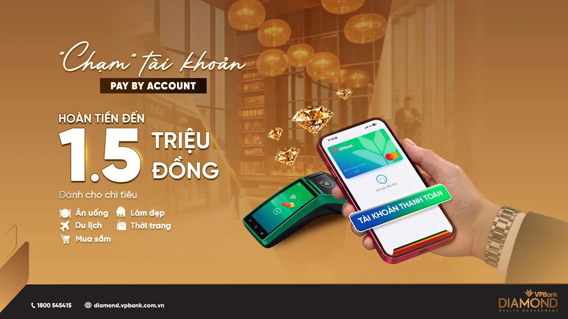 VPBank Diamond nâng tầm trải nghiệm chi tiêu với Pay by Account, hoàn tiền đến 1,5 triệu đồng mỗi tháng