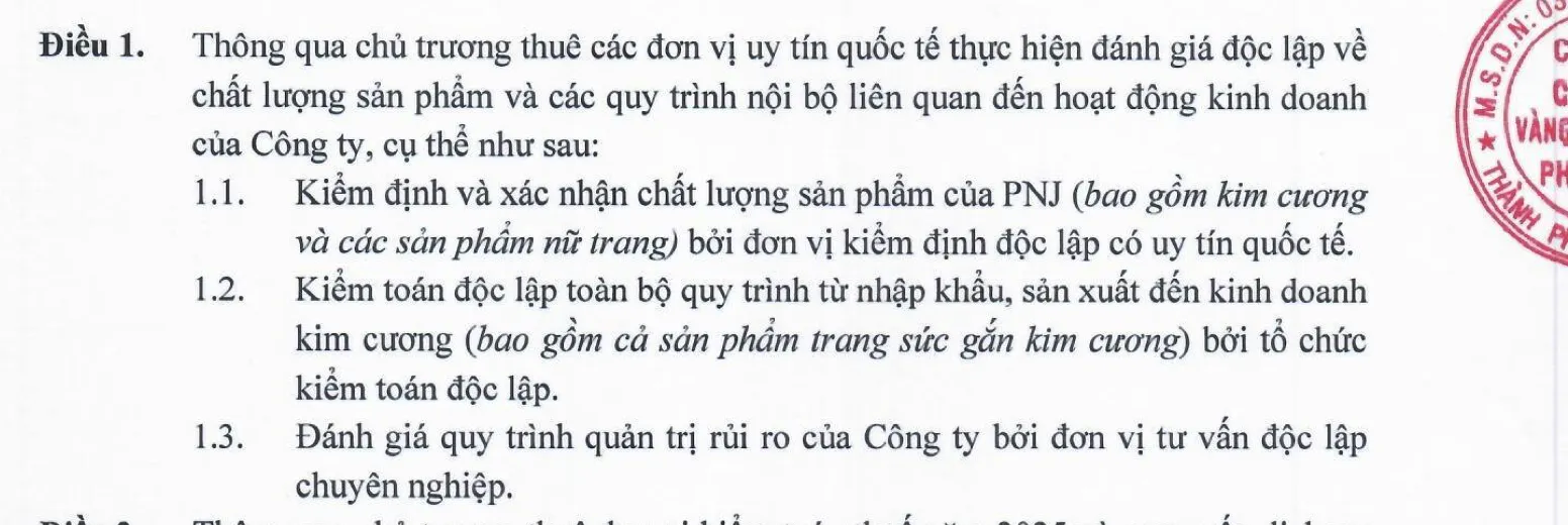  PNJ thuê tổ chức quốc tế kiểm định chất lượng sản phẩm và rà soát toàn bộ quy trình kinh doanh. Nguồn: PNJ