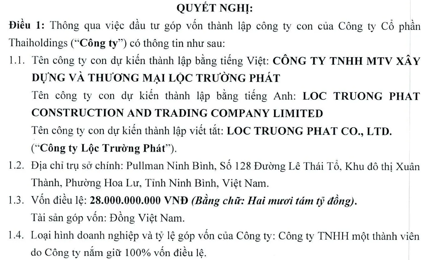 Nguồn: Thaiholdings 