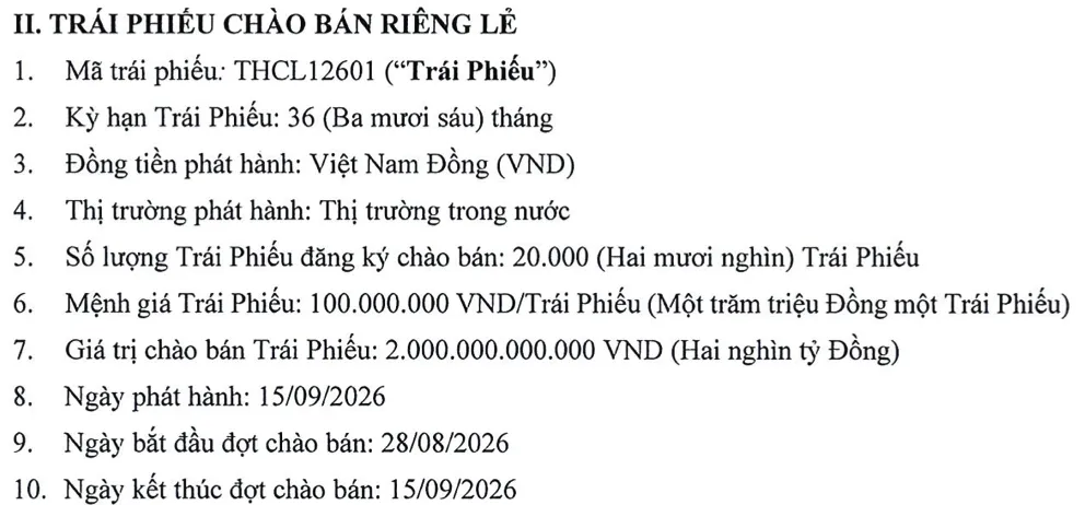 Thông tin về trái phiếu. Nguồn: THACO.