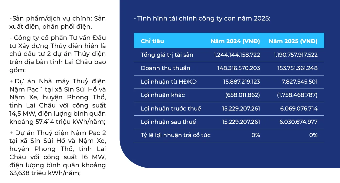 Tình hình tài chính của CTCP Tư vấn Đầu tư Xây dựng Thủy điện năm 2025. Nguồn: Báo cáo thường niên của KOS